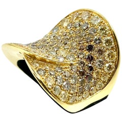 18 Karat Yellow Gold Italian Ring, with Brown Diamonds