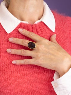18 Karat Yellow Gold Ring With Brown Glass Intaglio by 'Hecker'