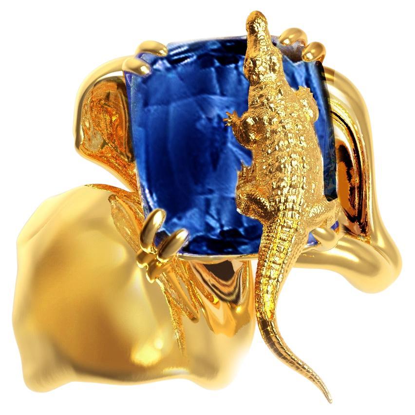 Eighteen Karat Yellow Gold Engagement Ring with Cushion Natural Sapphire