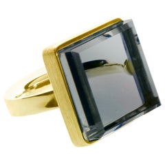 18 Karat Yellow Gold Ring with Light Blue Quartz, Featured in Vogue