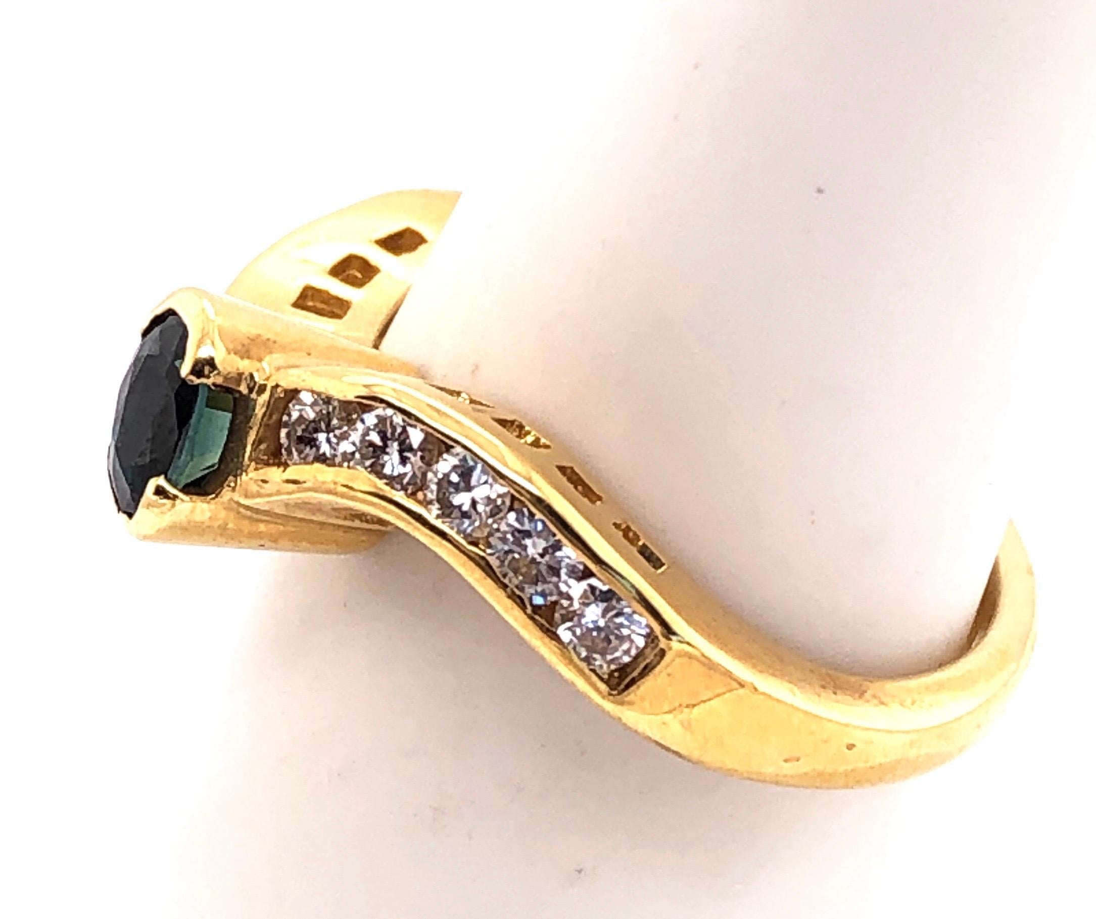 Women's or Men's 18 Karat Yellow Gold Ring with Sapphire Center and Diamond Accents 0.80 TDW For Sale