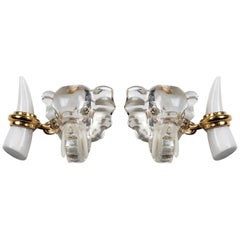 18 Karat Yellow Gold Rock Crystal Diamond and White Agate Elephant Cufflinks