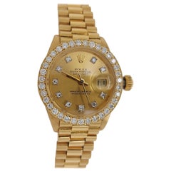 Used 18 Karat Yellow Gold, Rolex Ladies, Datejust President with Diamonds Ref.6917