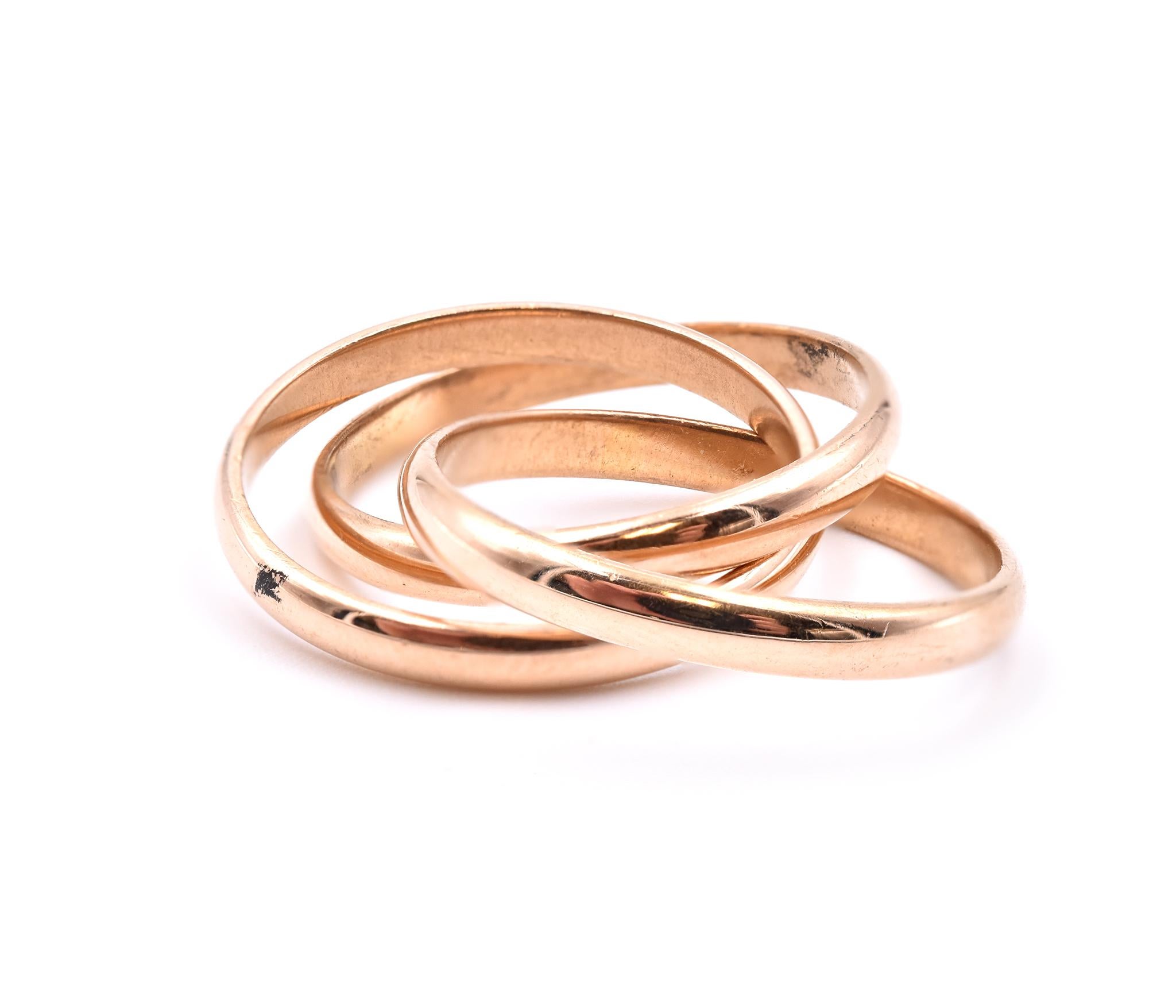Designer: custom 
Material: 18K yellow gold 
Dimensions: rings measures 2.25mm wide
Size: 4
Weight:  4.94 grams