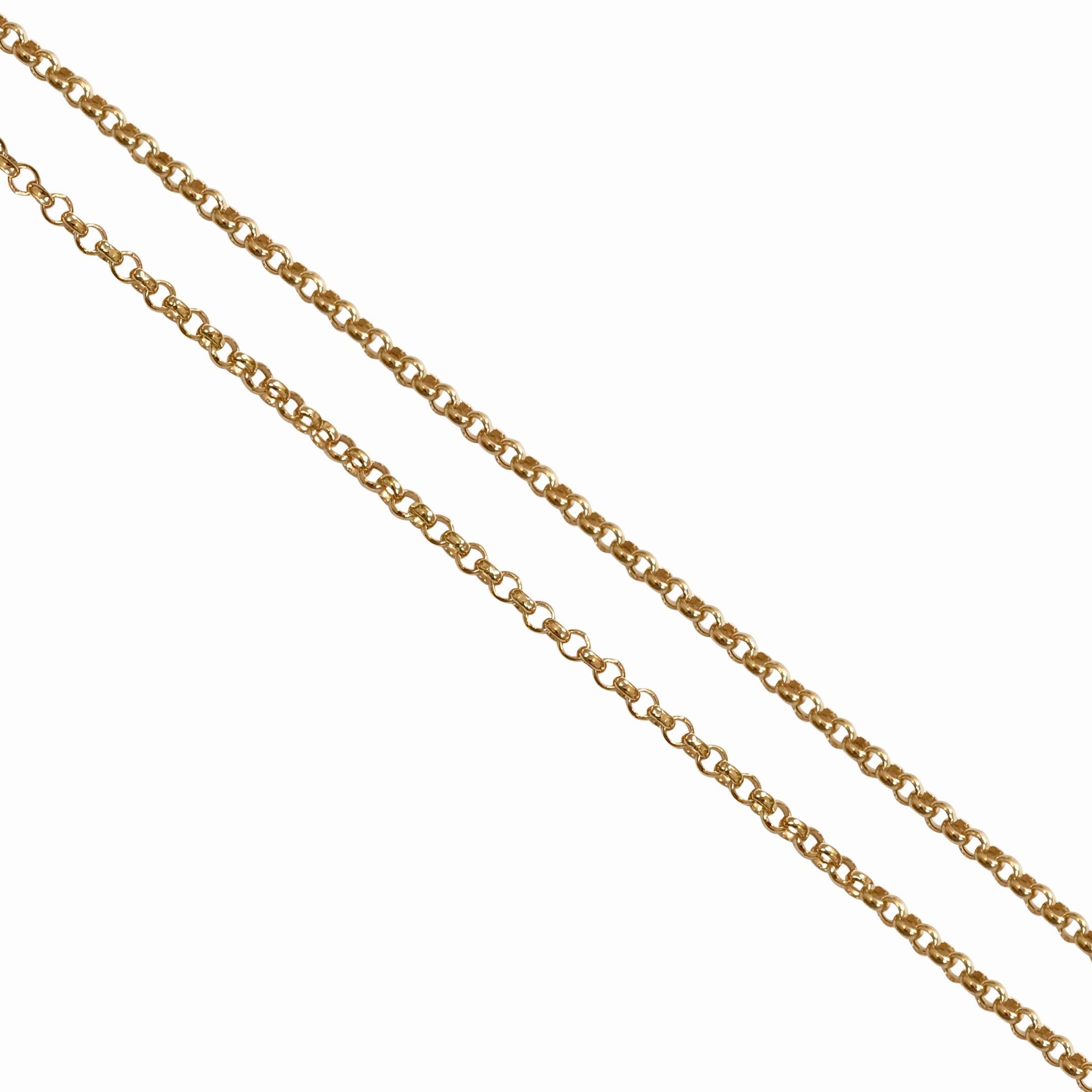 Rollo belcher chain in 18Karat solid yellow gold and a handmade secure clasp.
Hallmark: London Goldsmiths’ Company – Assay Office
Length: 50.00 cm
Gauge:  3.4mm
Weight: 6.85 g  
All our jewellery are new and have never been used.
We are a member of