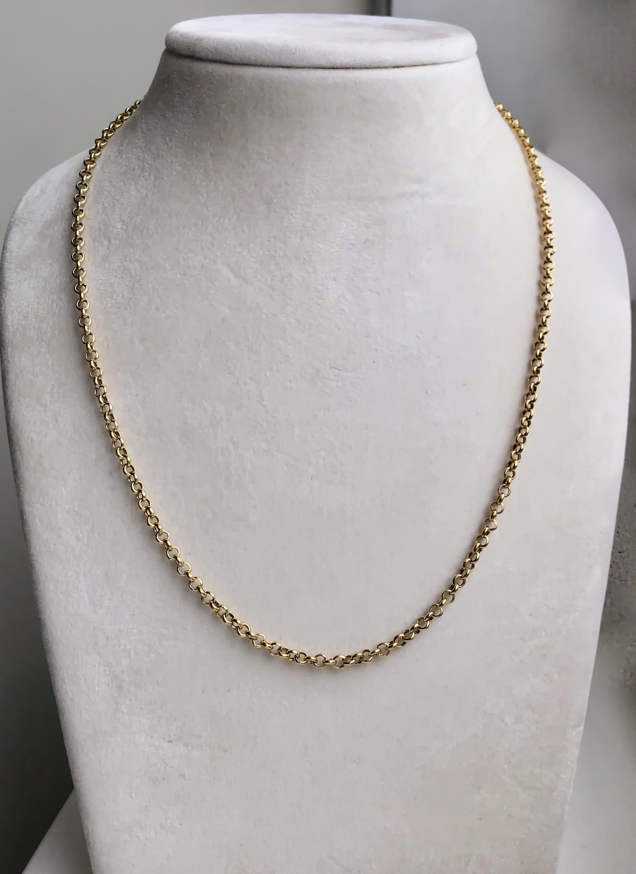 Women's or Men's 18 Karat Solid Yellow Gold Rollo Belcher Chain Necklace For Sale