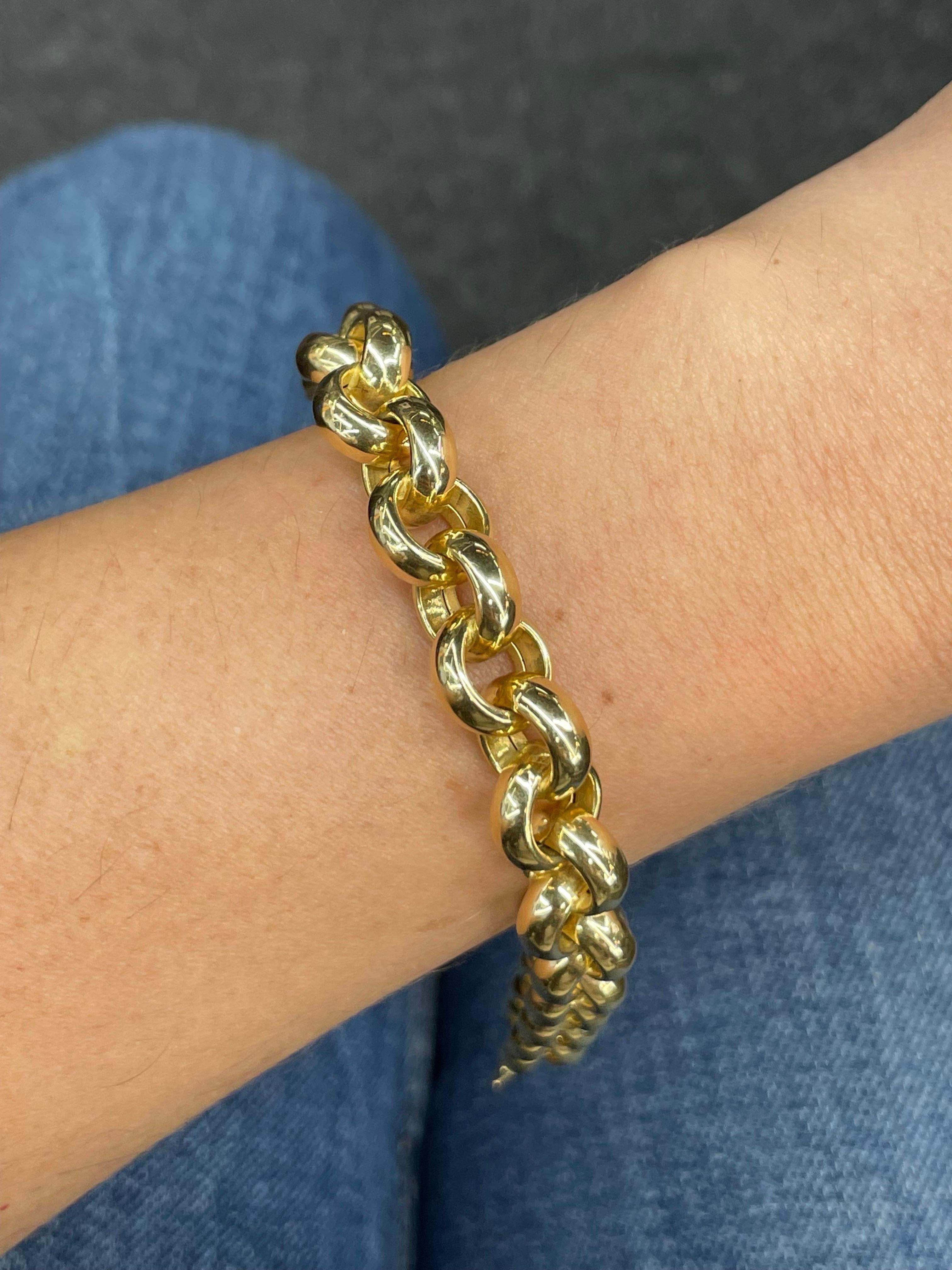 18 Karat Yellow Gold Rolo Link Bracelet 20.6 Grams Made in Italy In Excellent Condition In New York, NY