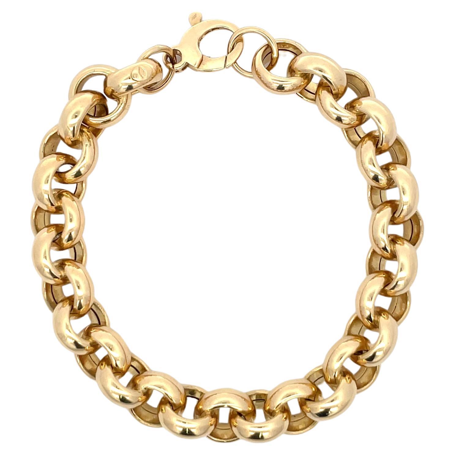 18 Karat Yellow Gold Rolo Link Bracelet 20.6 Grams Made in Italy