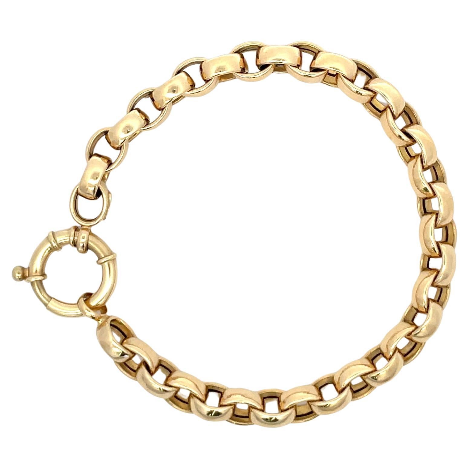 18 Karat Yellow Gold bracelet featuring 34 Rolo motif links weighing 12.1 Grams, Made in Italy.
8.5 MM Links 
More Rolo links available
Search Harbor Diamonds