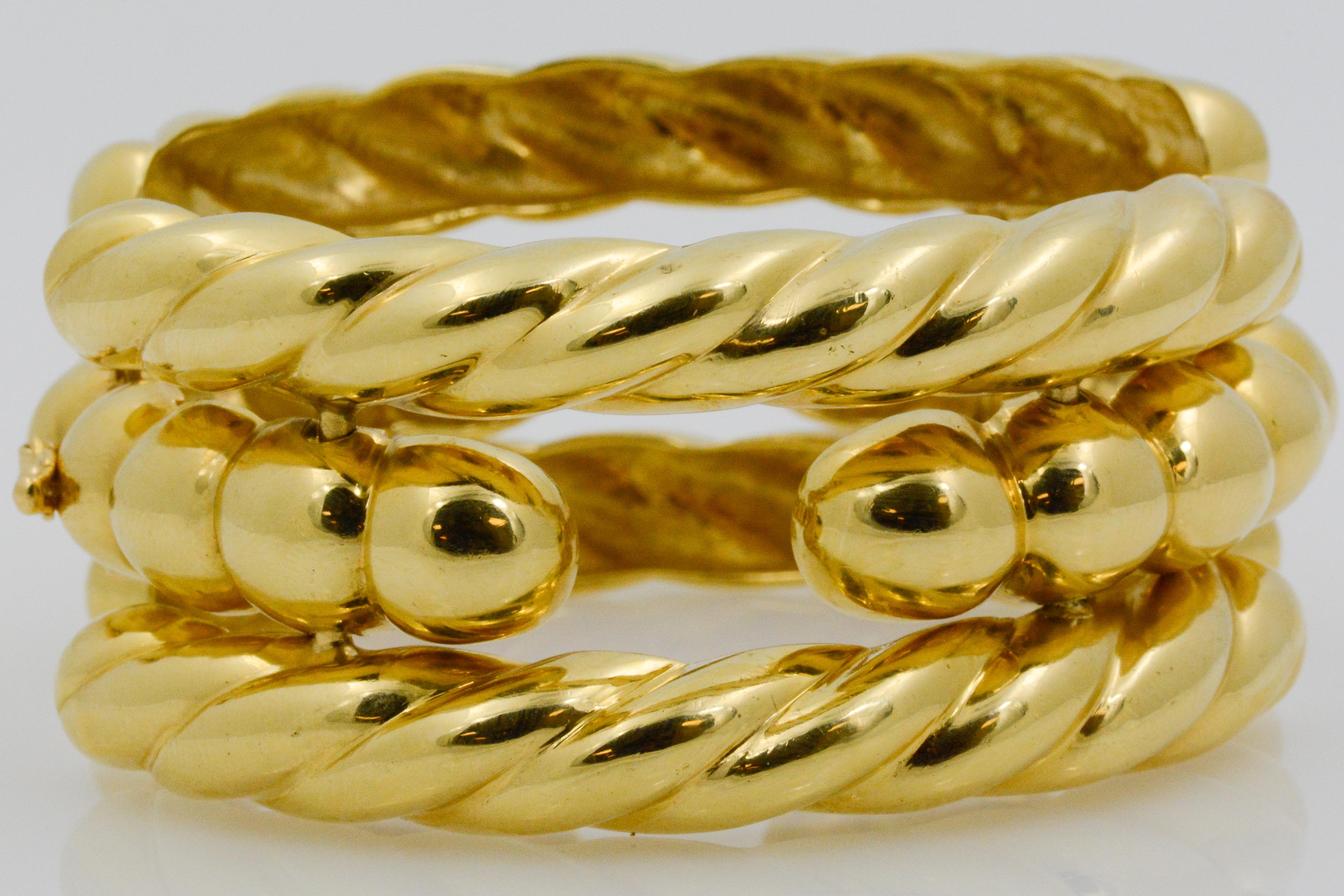Women's 18 Karat Yellow Gold Rope Bar Bracelet