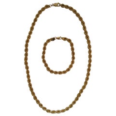 18 Karat Yellow Gold Rope Chain Necklace Bracelet Set, 79.5 Grams