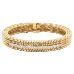 18 Karat Yellow Gold Rope Style Diamond Cuff Bracelet