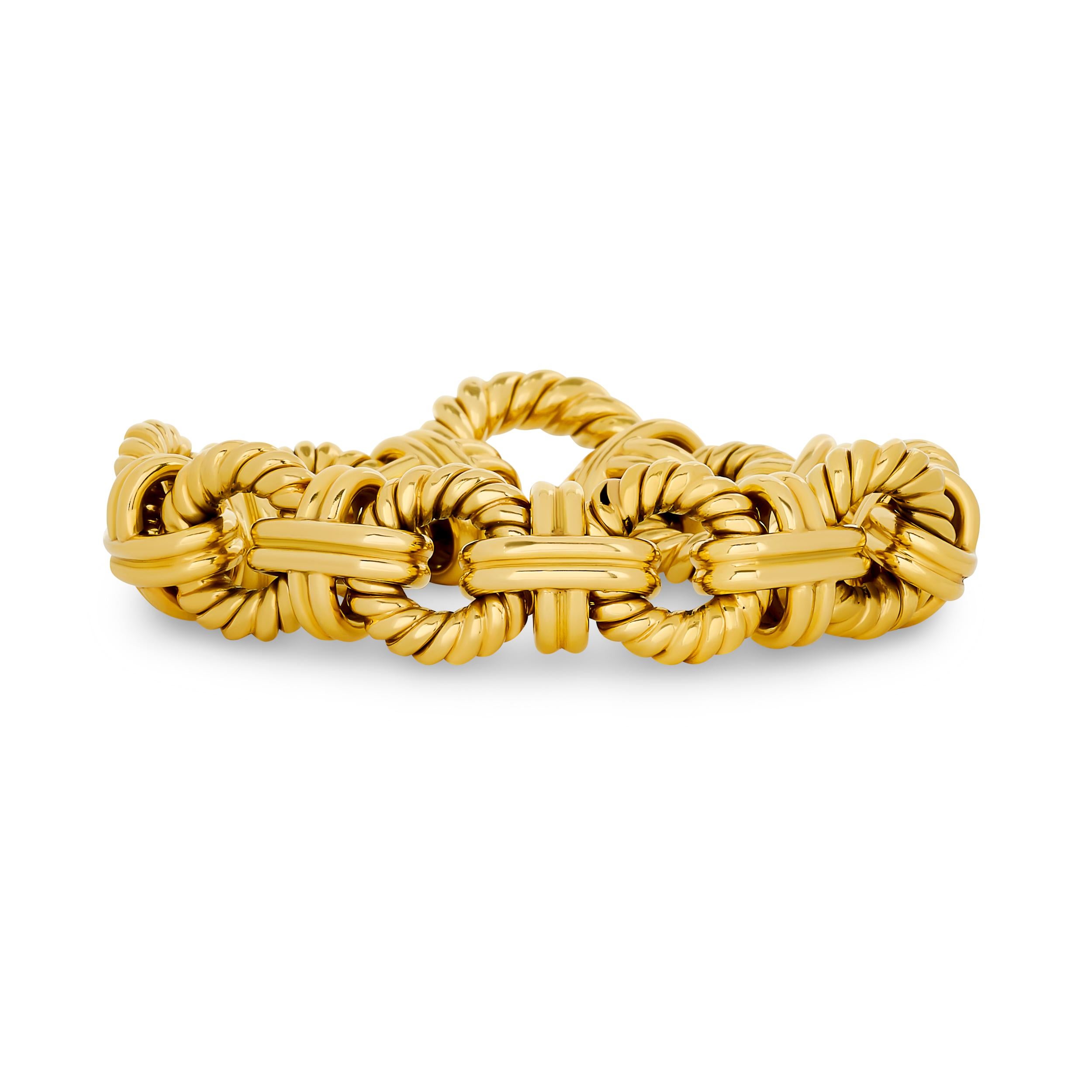 18 Karat Gelbgold Seil-Gliederarmband mit gedrehten Gliedern für Damen oder Herren im Angebot