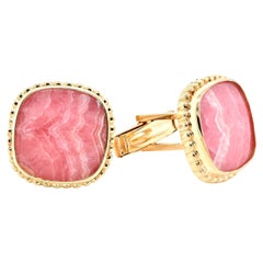 18 Karat Yellow Gold Rose Agate Cufflinks