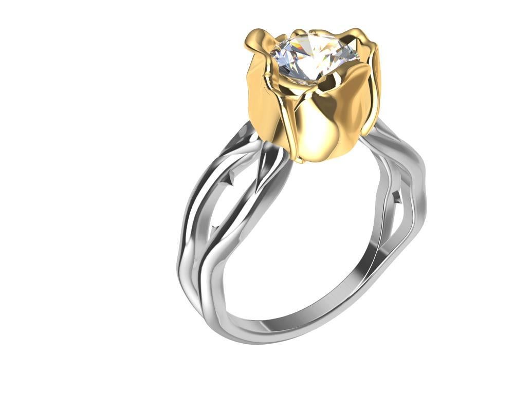 For Sale:  18 Karat Yellow Gold Rose and Platinum GIA Diamond Engagement Ring 2