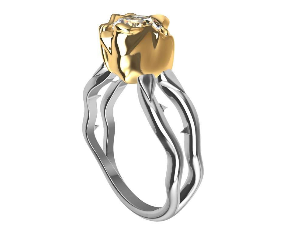 For Sale:  18 Karat Yellow Gold Rose and Platinum GIA Diamond Engagement Ring 4