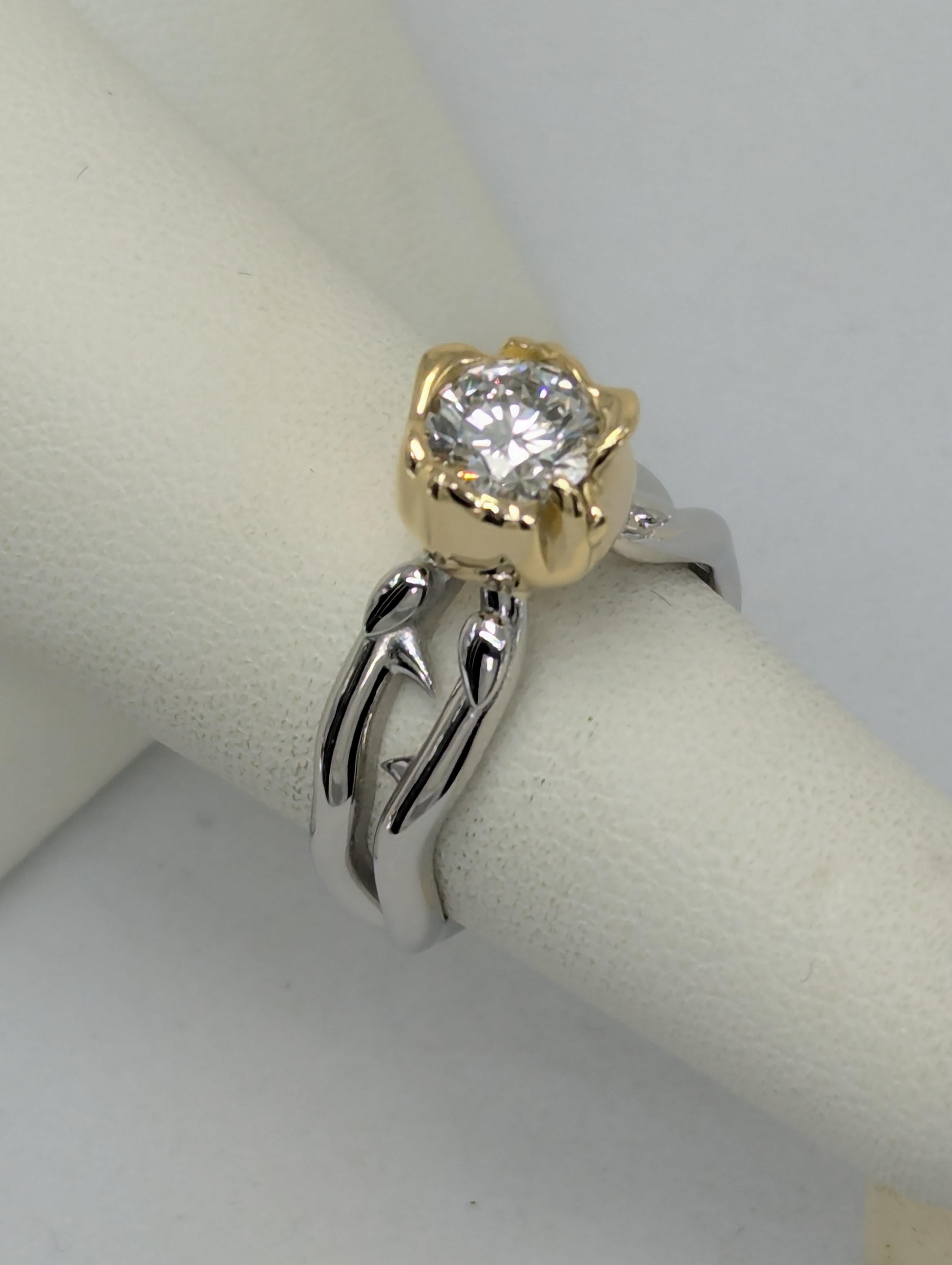 For Sale:  18 Karat Yellow Gold Rose and Platinum GIA Diamond Engagement Ring 5