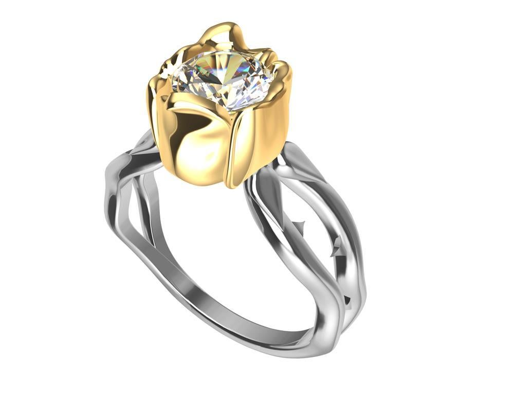 For Sale:  18 Karat Yellow Gold Rose and Platinum GIA Diamond Engagement Ring 6