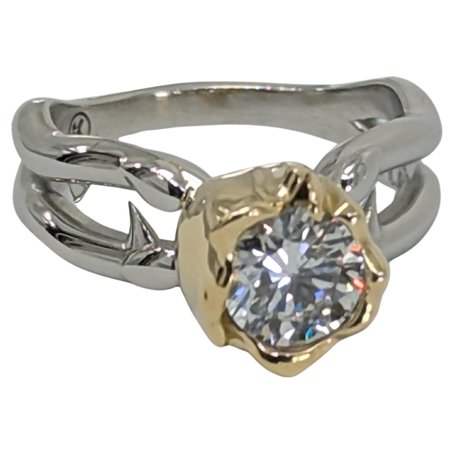 For Sale:  18 Karat Yellow Gold Rose and Platinum GIA Diamond Engagement Ring 2