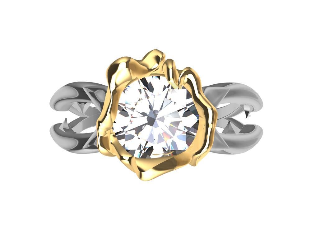 For Sale:  18 Karat Yellow Gold Rose and Platinum GIA Diamond Engagement Ring 7