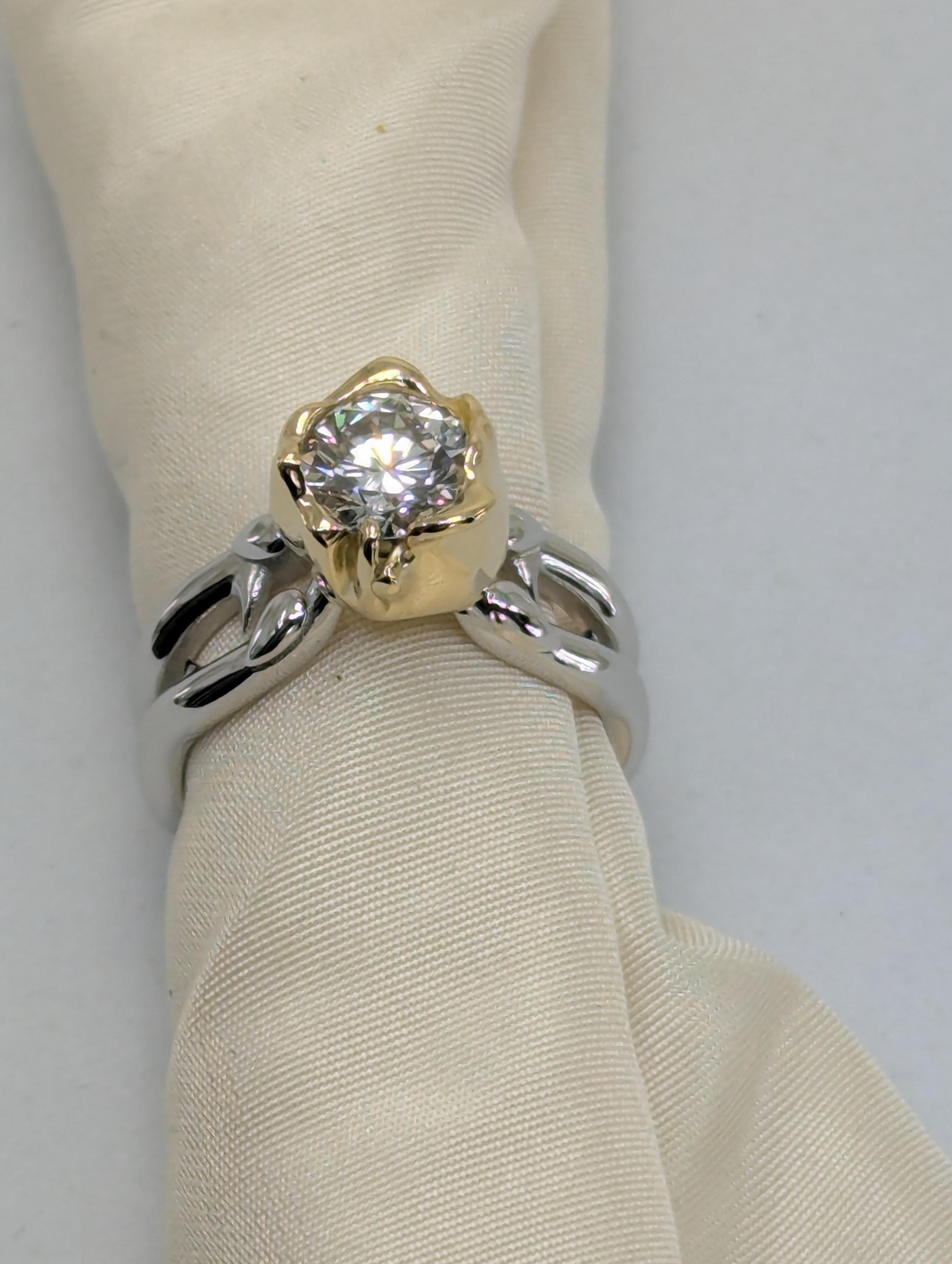 For Sale:  18 Karat Yellow Gold Rose and Platinum GIA Diamond Engagement Ring 6
