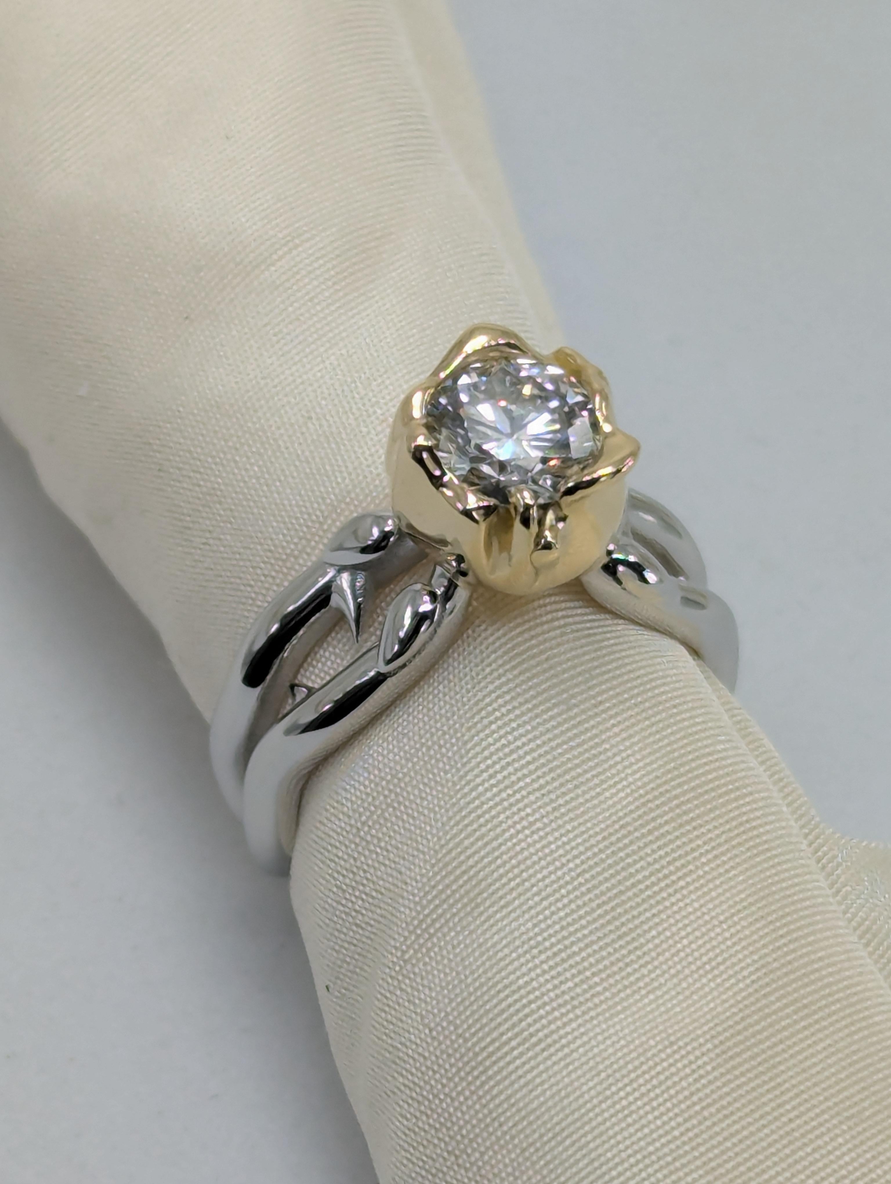 For Sale:  18 Karat Yellow Gold Rose and Platinum GIA Diamond Engagement Ring 7