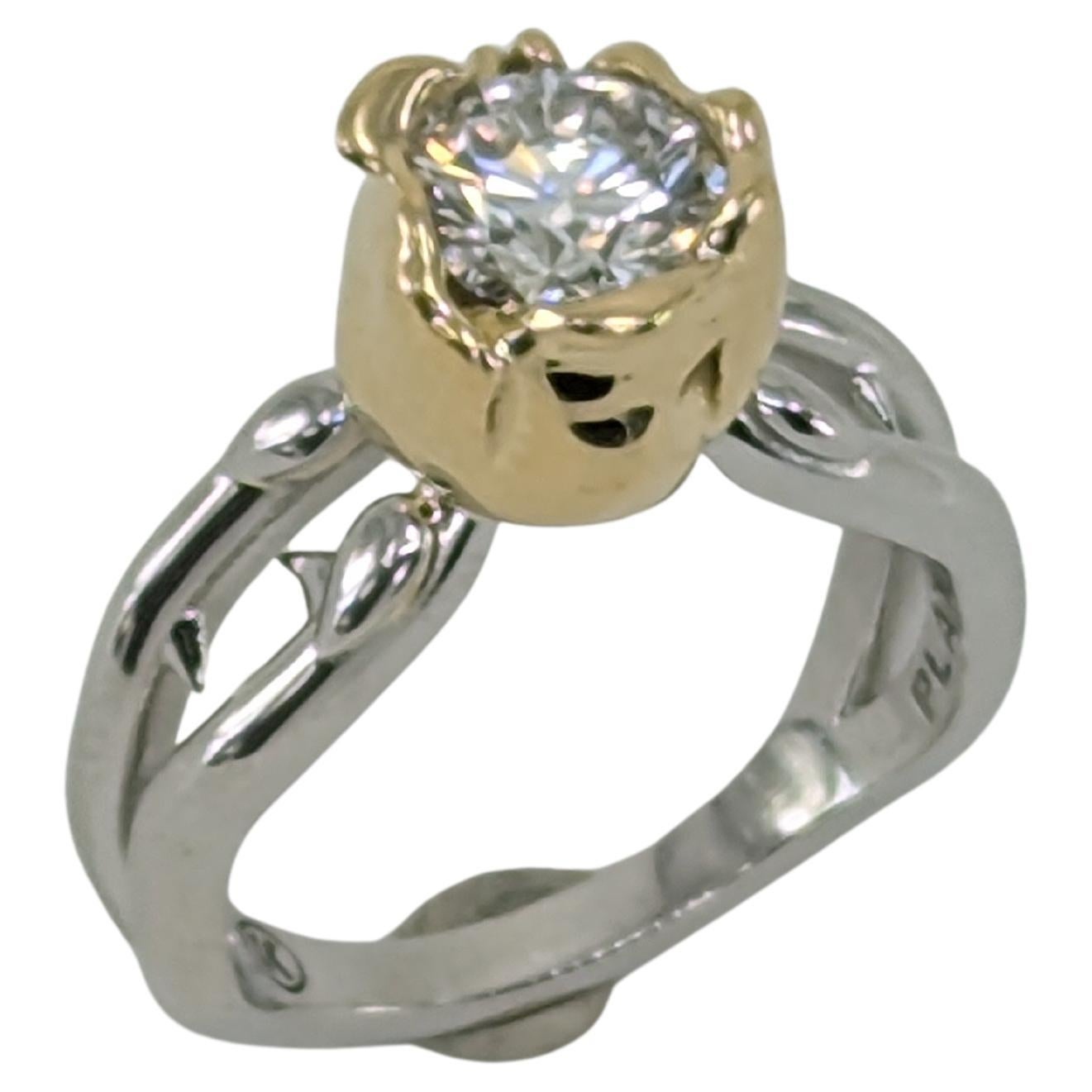 For Sale:  18 Karat Yellow Gold Rose and Platinum GIA Diamond Engagement Ring 3