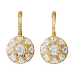 18 Karat Yellow Gold Rose-Cut Diamond Dangle Earrings in Art Deco Style