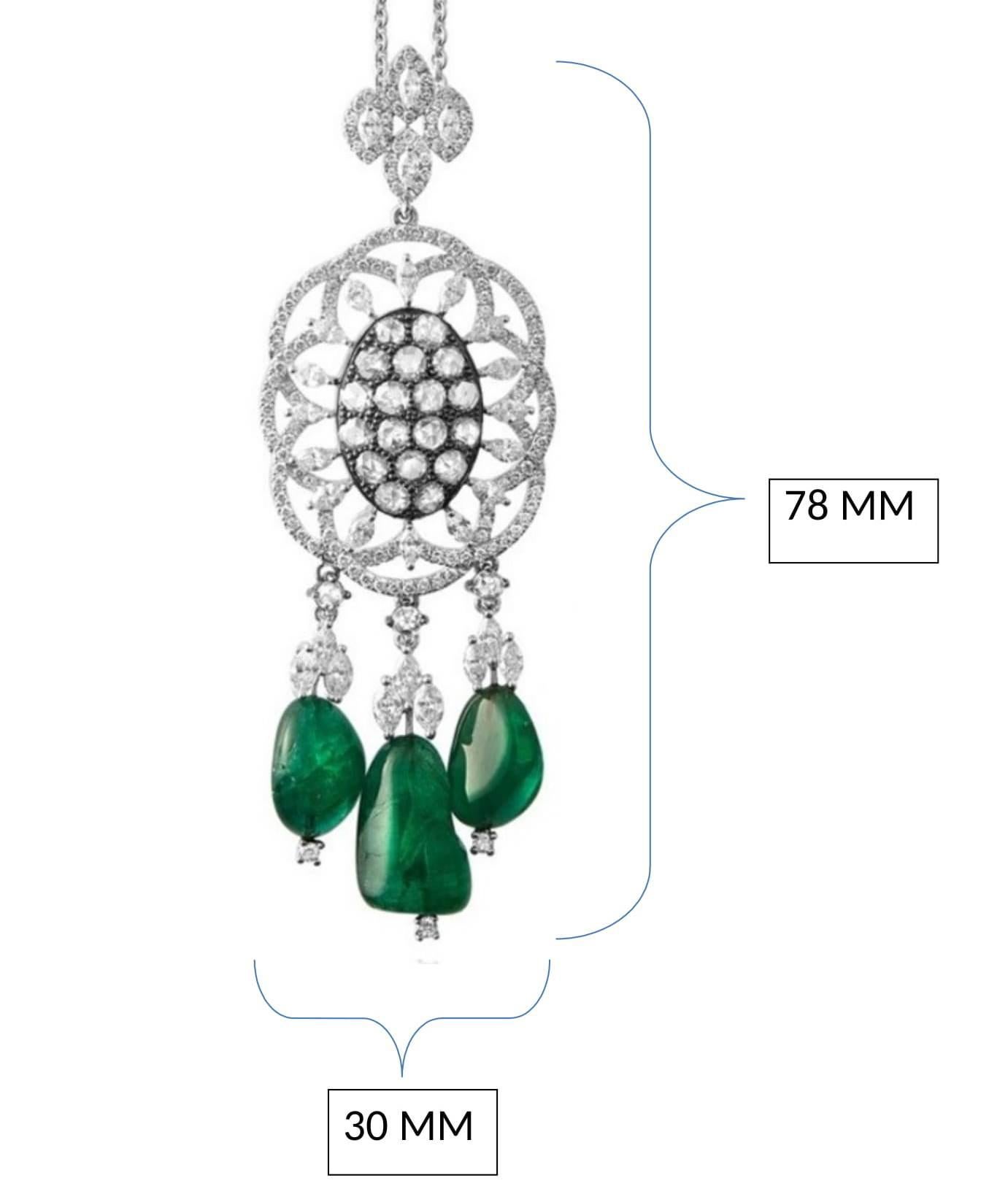 18 Karat Yellow Gold Rose Cut, Diamond and Emerald Pendant Necklace 3