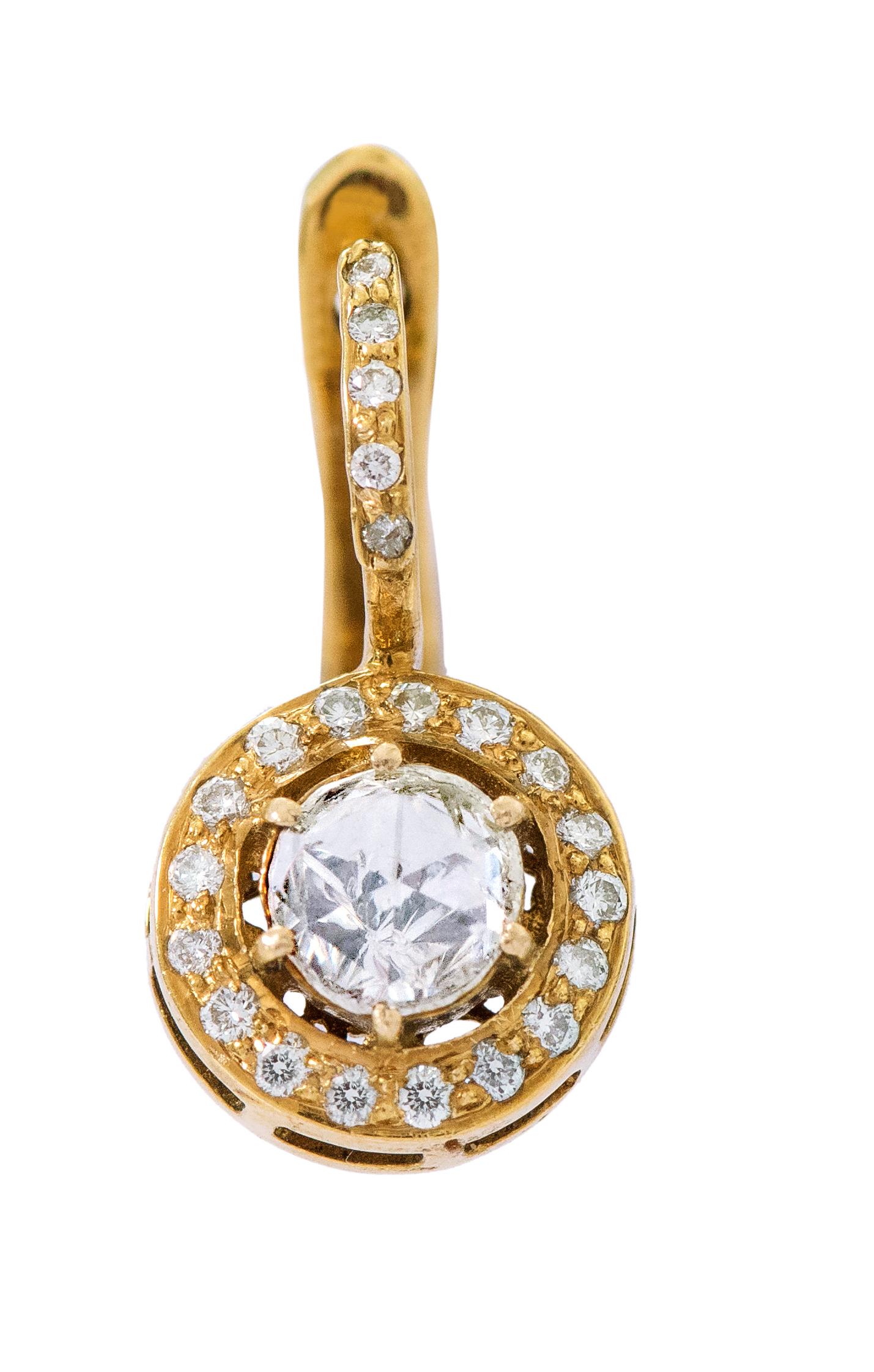 Women's 18 Karat Yellow Gold Rose-Cut Solitaire Diamond Drop Earrings in Art Deco Style For Sale