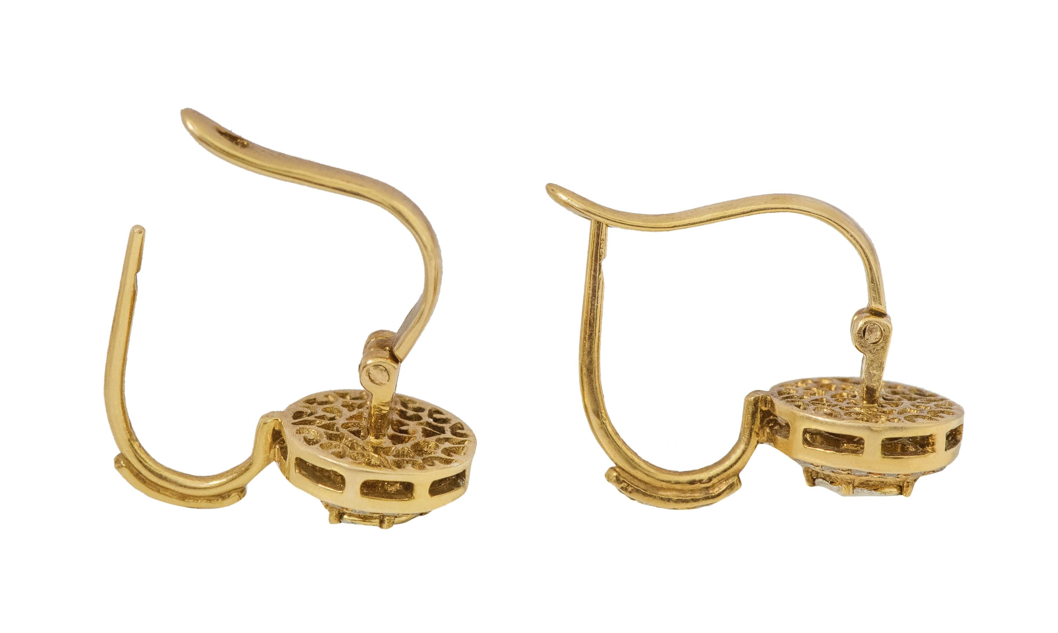 18 Karat Yellow Gold Rose-Cut Solitaire Diamond Drop Earrings in Art Deco Style For Sale 1