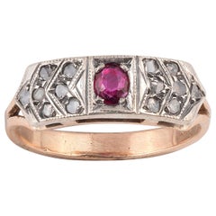 18 Karat Yellow Gold Rose Diamond and Ruby Ring