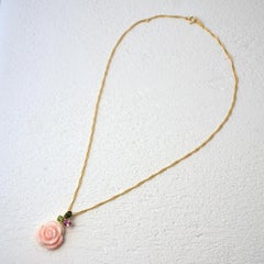 18 Karat Yellow Gold Rose Shape Miss Sango 'Pink Coral' Pendant with Tourmalines