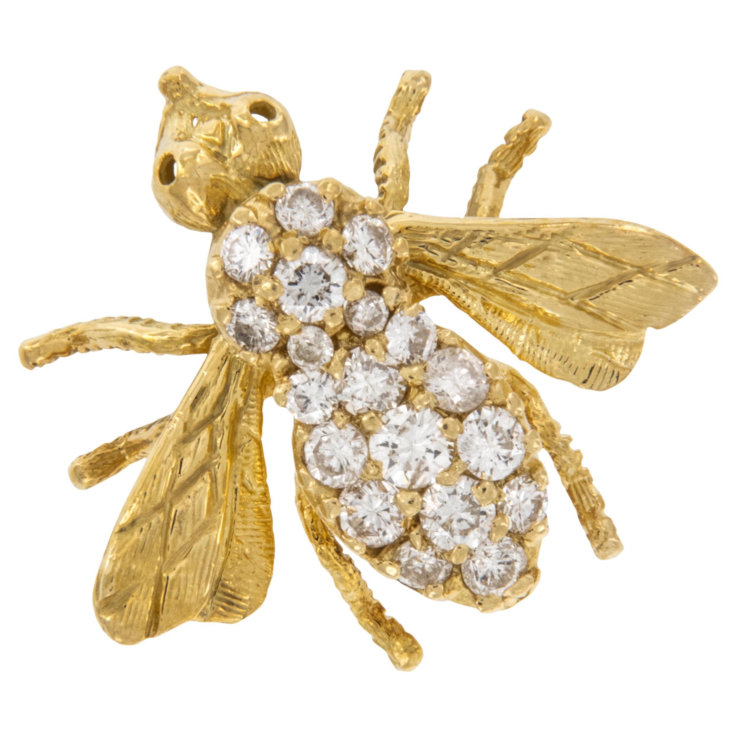 18 Karat Yellow Gold Rosenthal Diamond Bee Pin Brooch 