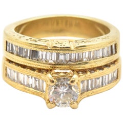 Ensemble de mariage en or jaune 18 carats avec diamants ronds et baguettes de 2,30 carats