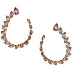 18-Karat Yellow Gold Round and Baguette Diamonds Marquise Shape Twisty Earrings
