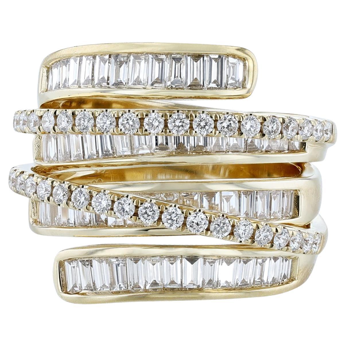 18 Karat Yellow Gold Round & Baguette Diamond Continuous Ring, 1.88 Carat For Sale