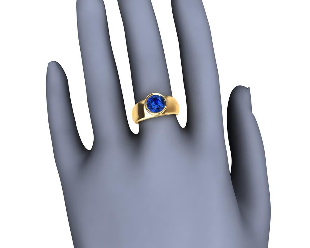 For Sale:  18 Karat Yellow Gold Round Blue Sapphire 2.69 Carat Sculpture Ring 12