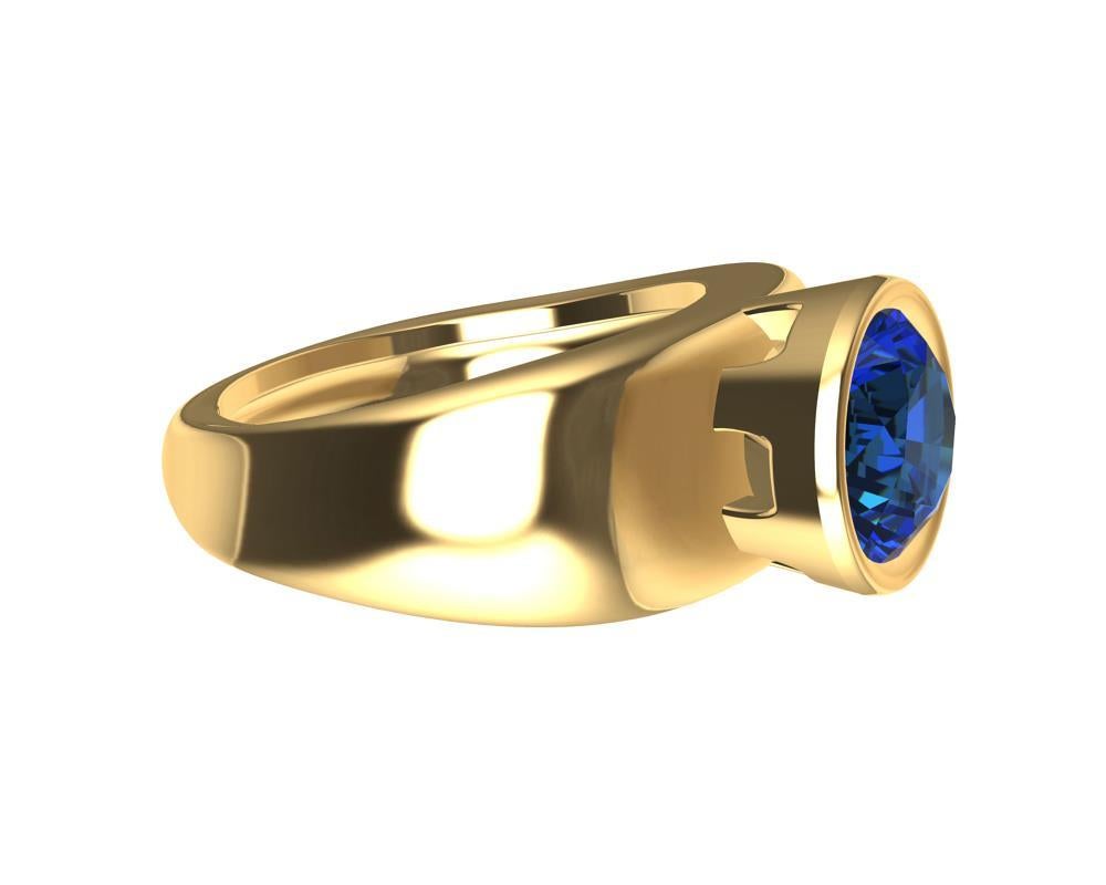 For Sale:  18 Karat Yellow Gold Round Blue Sapphire 2.69 Carat Sculpture Ring 3