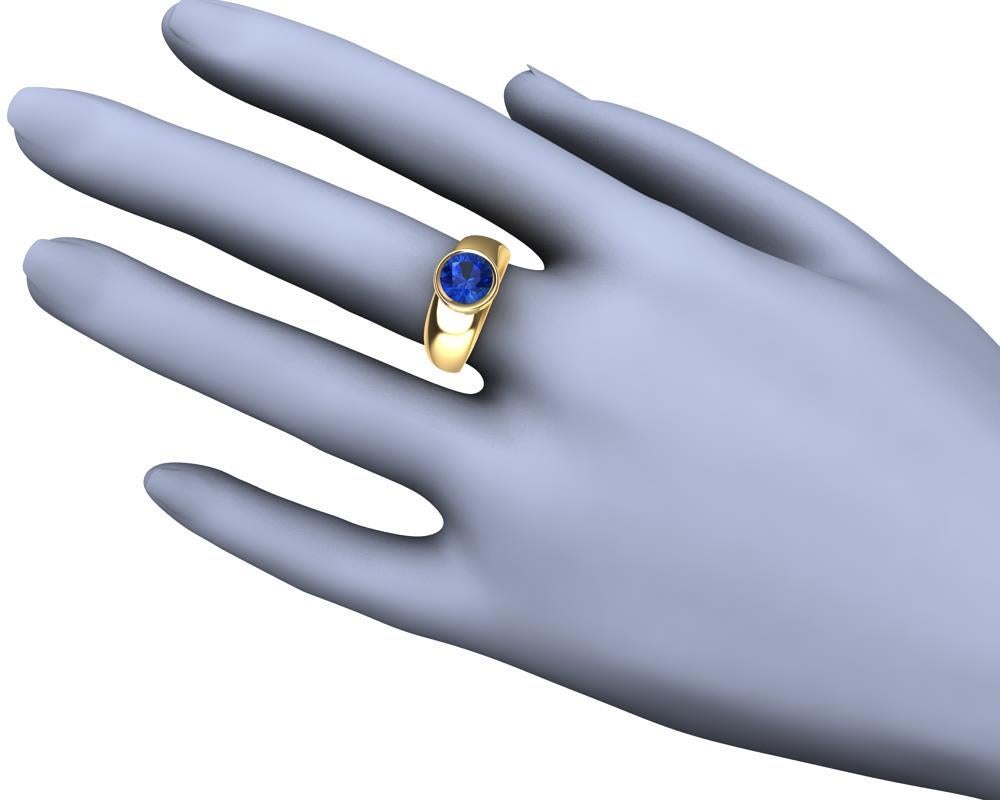 For Sale:  18 Karat Yellow Gold Round Blue Sapphire 2.69 Carat Sculpture Ring 5