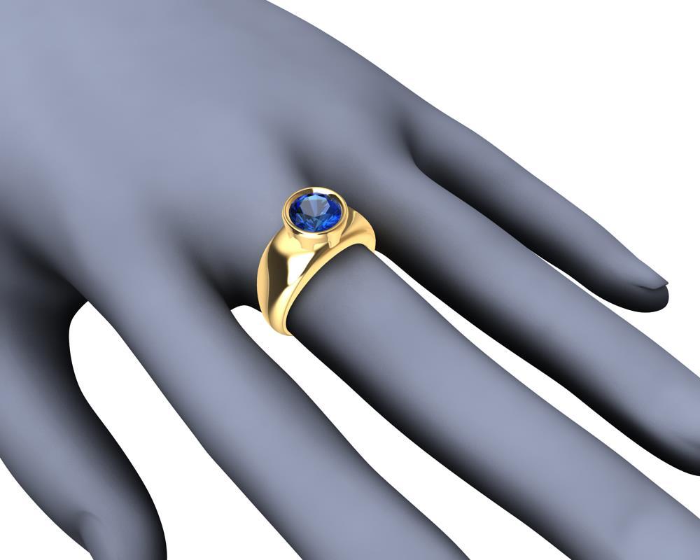 For Sale:  18 Karat Yellow Gold Round Blue Sapphire 2.69 Carat Sculpture Ring 9
