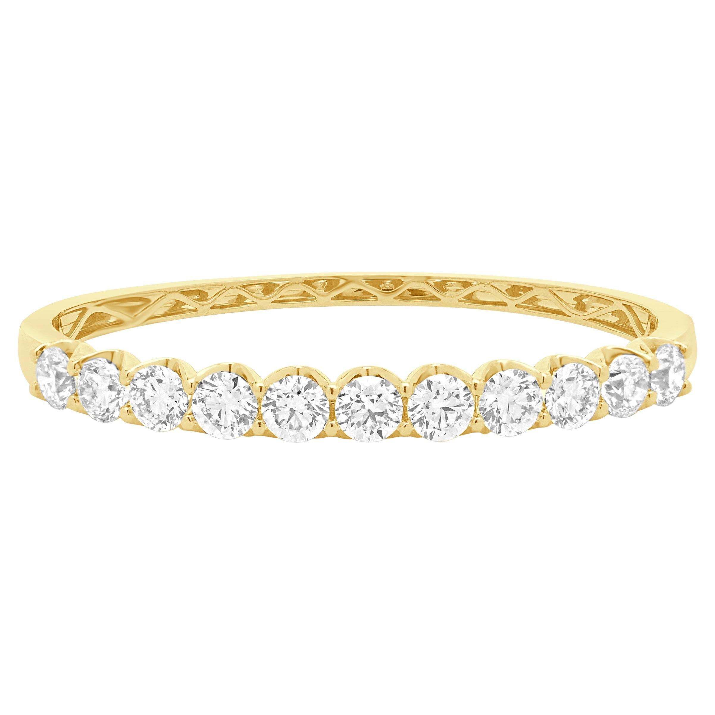 18 Karat Yellow Gold Round Brilliant Cut Diamond Bangle Bracelet