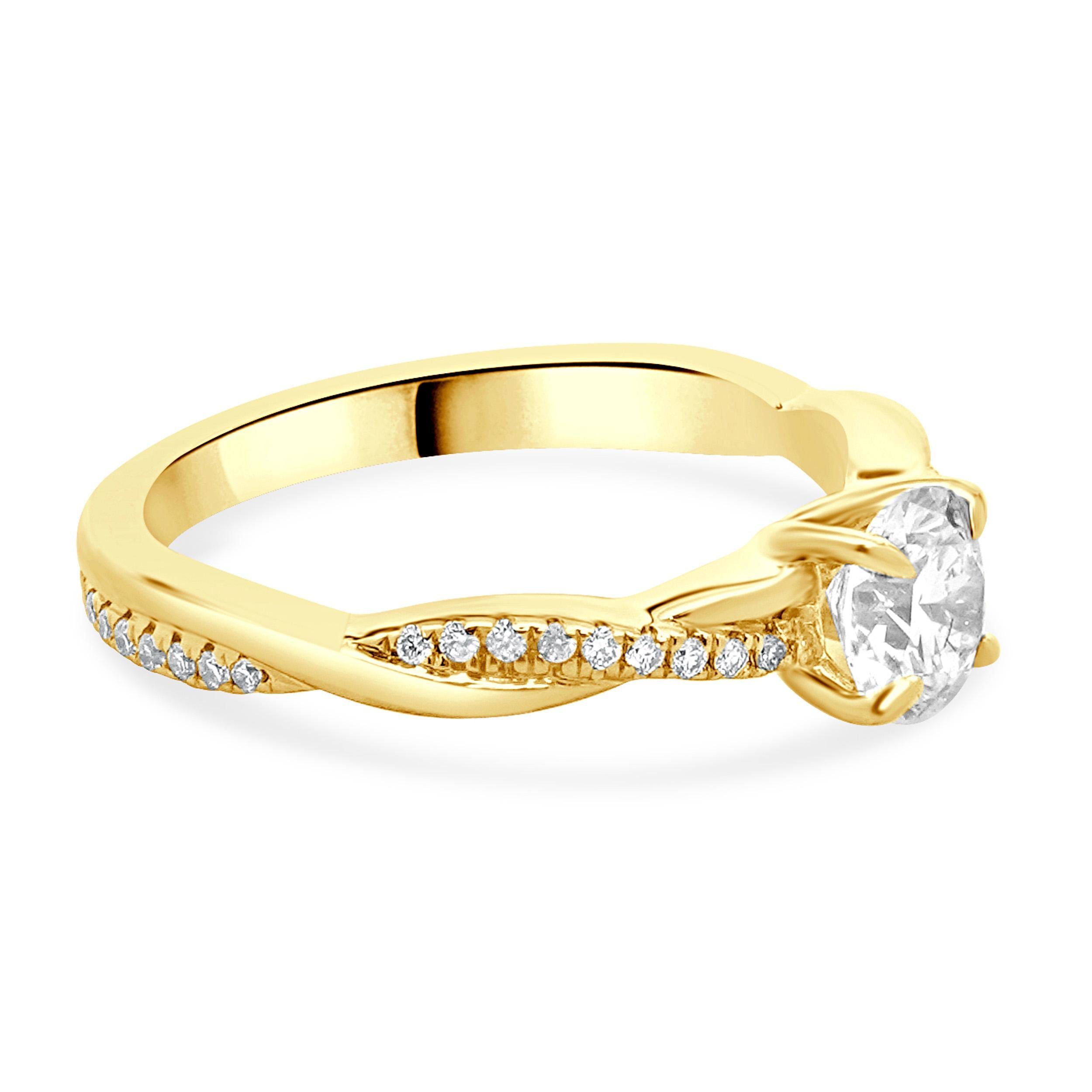 18 Karat Yellow Gold Round Brilliant Cut Diamond Engagement Ring In Excellent Condition For Sale In Scottsdale, AZ