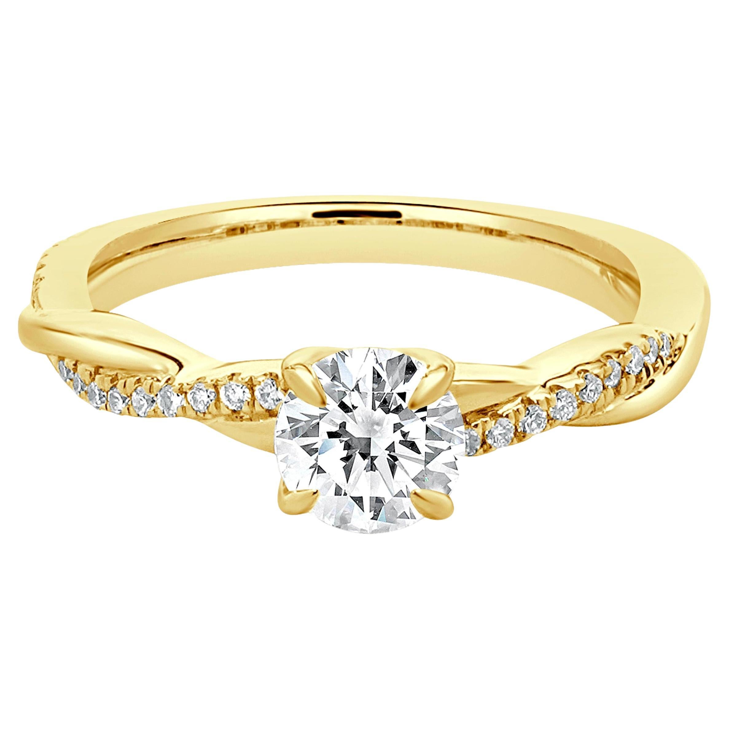 18 Karat Yellow Gold Round Brilliant Cut Diamond Engagement Ring