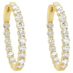 18 Karat Yellow Gold Round Brilliant Cut Diamond Inside Outside Hoop Earrings