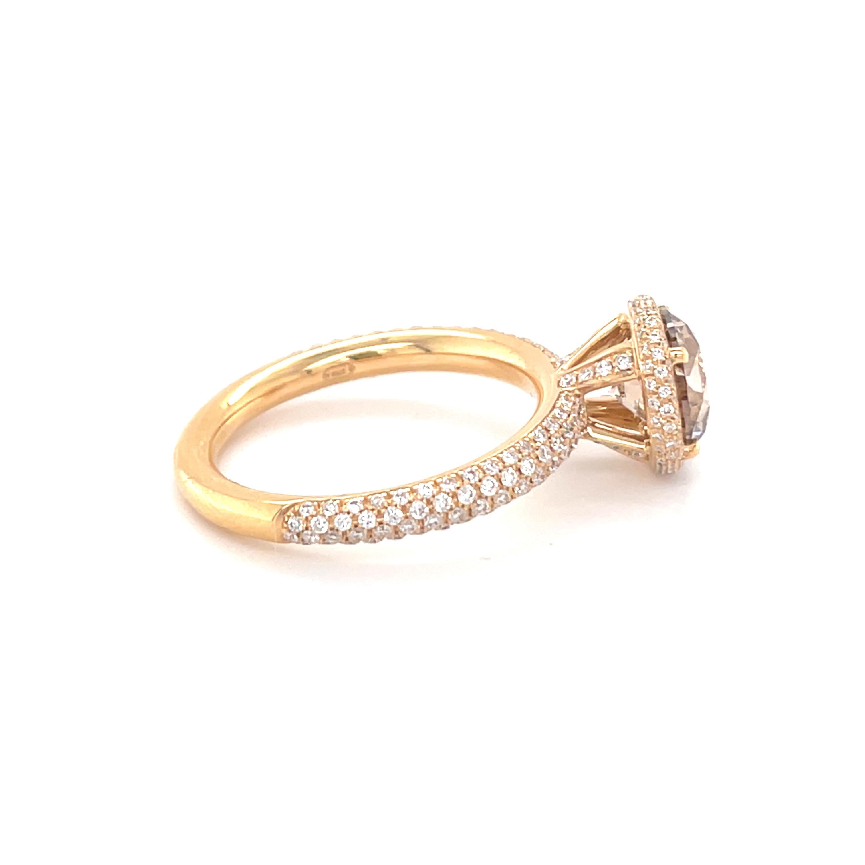 18 Karat Yellow Gold Round Brown Diamond Solitaire Ring For Sale 2