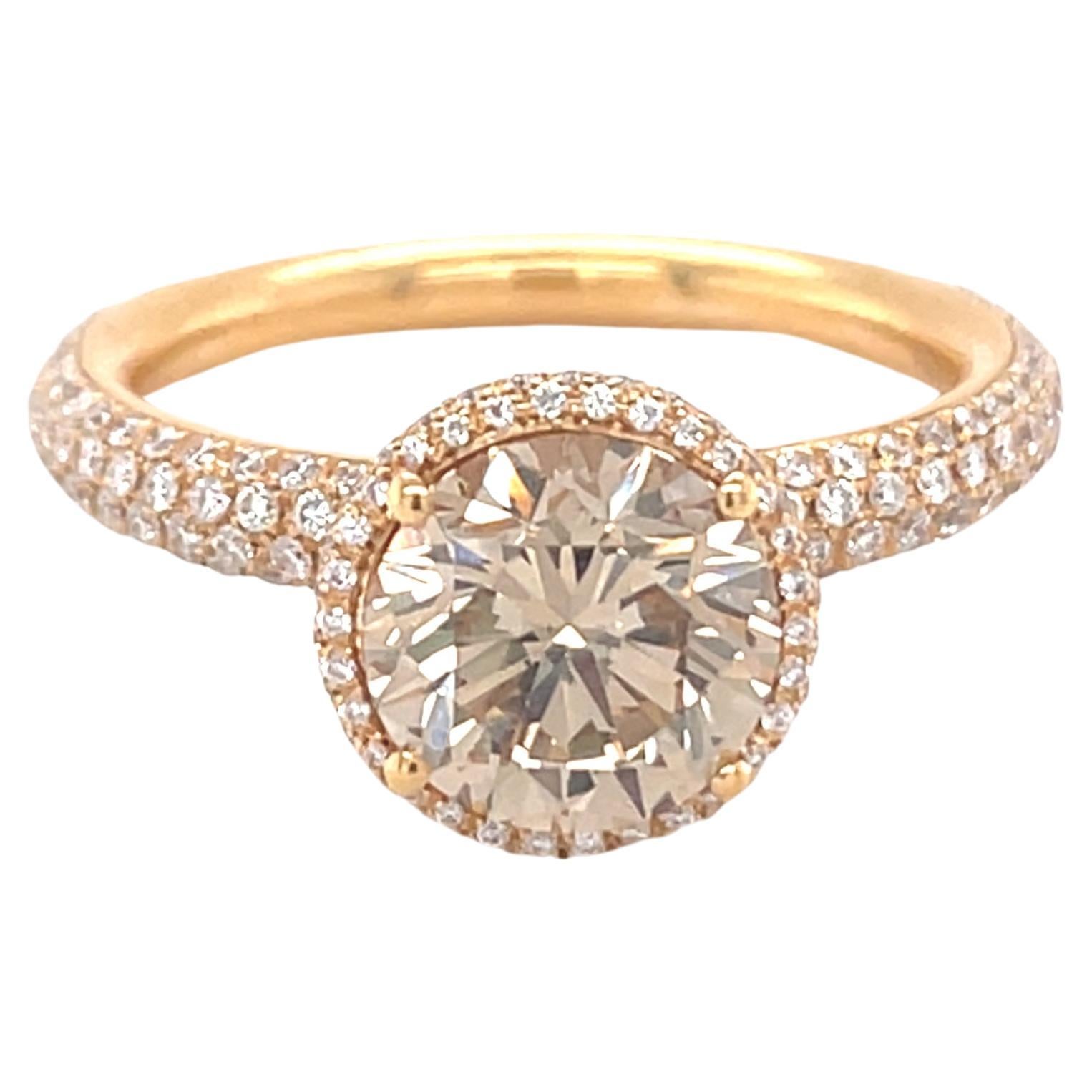 18 Karat Yellow Gold Round Brown Diamond Solitaire Ring For Sale