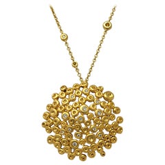 18 Karat Yellow Gold Round Bubble Medallion Pendant Necklace with Diamonds