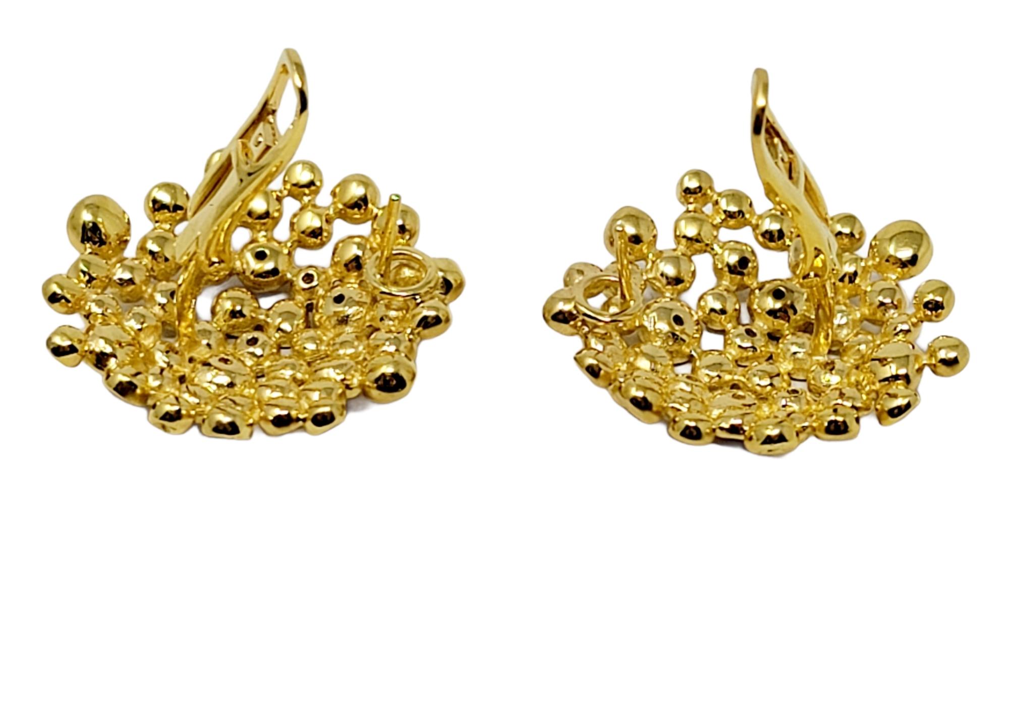 Women's 18 Karat Yellow Gold Round Bubble Medallion Stud Pierced Earrings with Diamonds For Sale