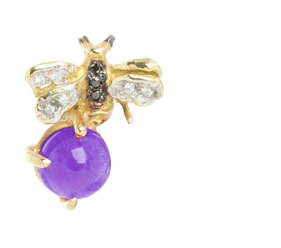 Amethyst Bee 18K Yellow Gold 0.16 Karat Diamonds Modern Stud Earrings For Sale 2